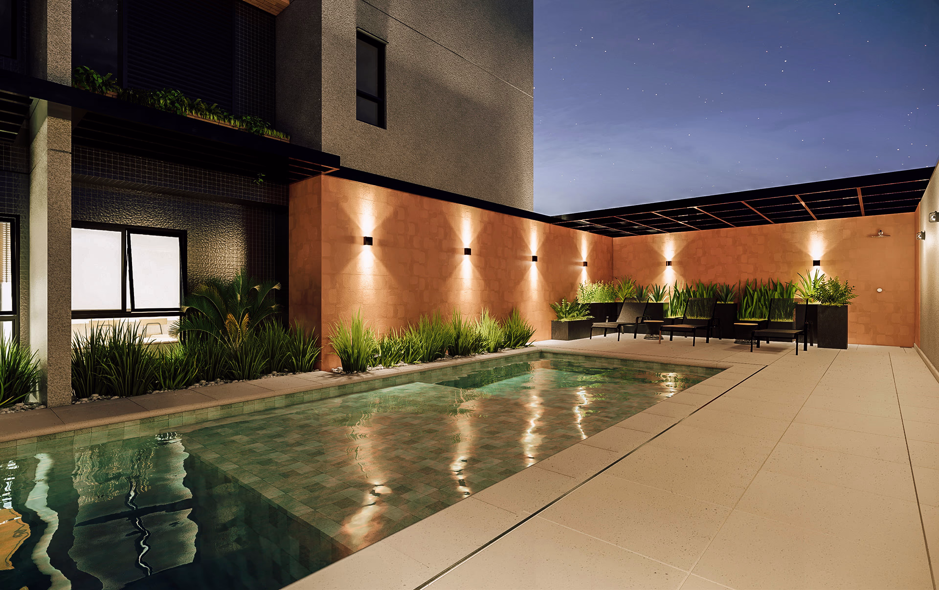 Perspectiva ilustrada da piscina