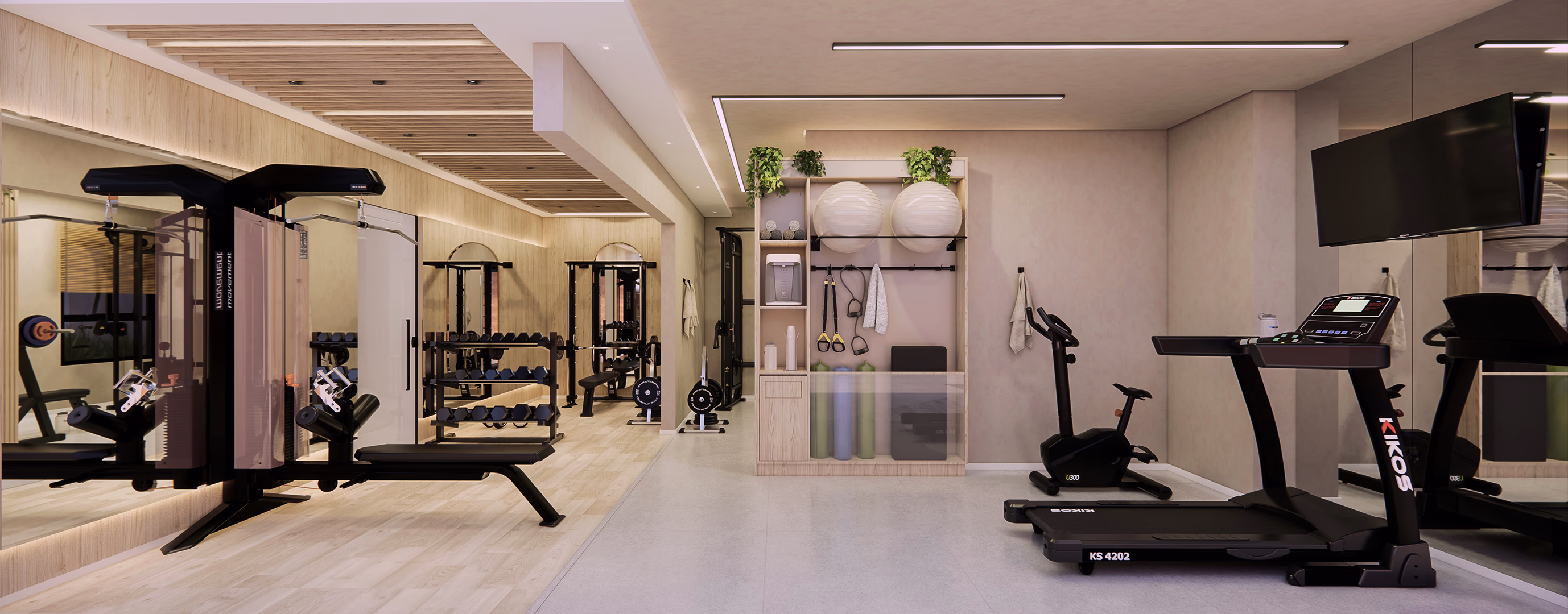 Perspectiva ilustrada do espaço fitness